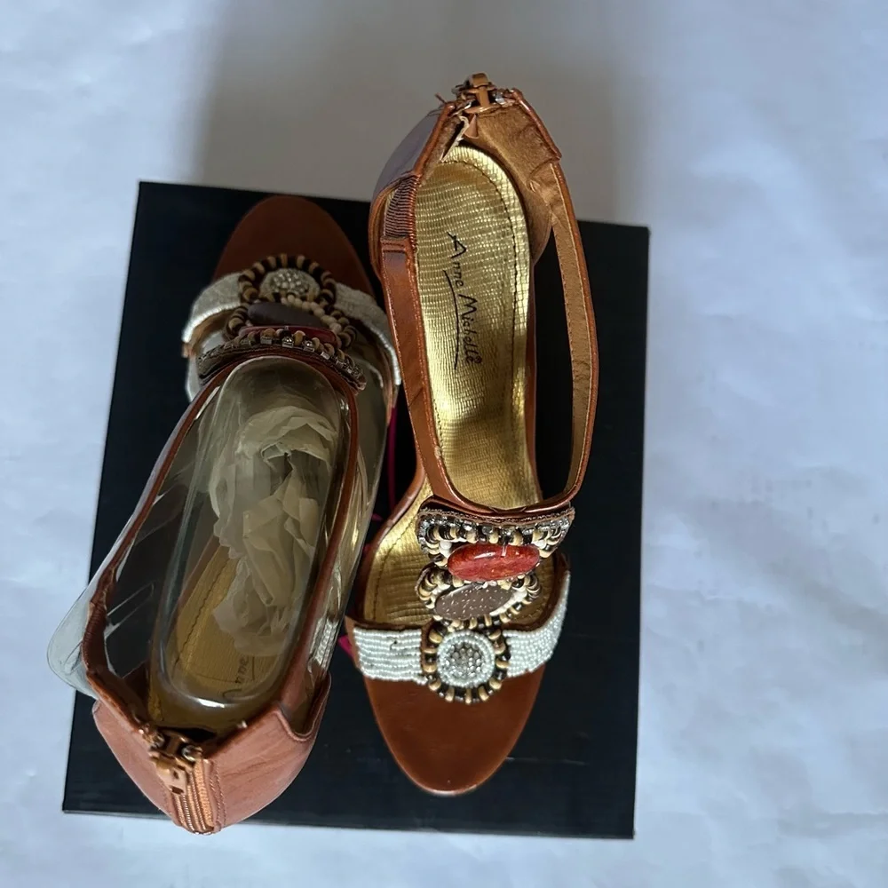 Anne Michelle Brown Embellished Women's Sandals - Picture 7 of 13